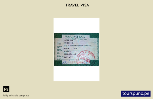 Plantilla de visa de entrada a Turquía lista para imprimir